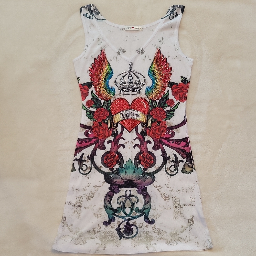 White Tank with Multicolor Graphic